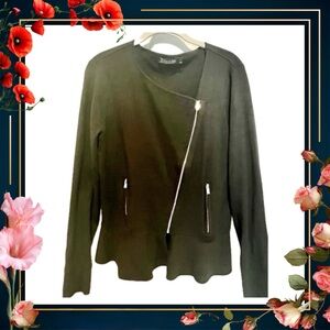 Women’s New York & Company moto zip sweater / jacket - black - medium - peplum